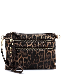 Leopard Clutch & Cross Body Bag LE001 BROWN